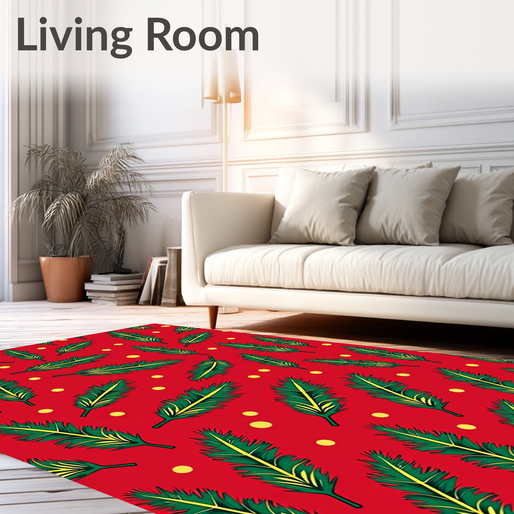 Vibrant Red Green Feather Scatter Rug