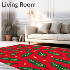 Vibrant Red Green Feather Scatter Rug