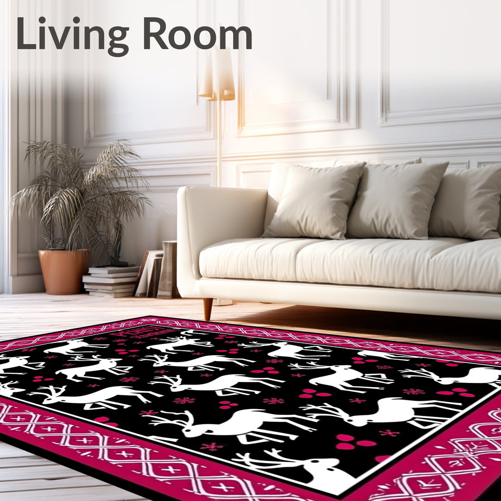 White Reindeer Berry Black Border Rug