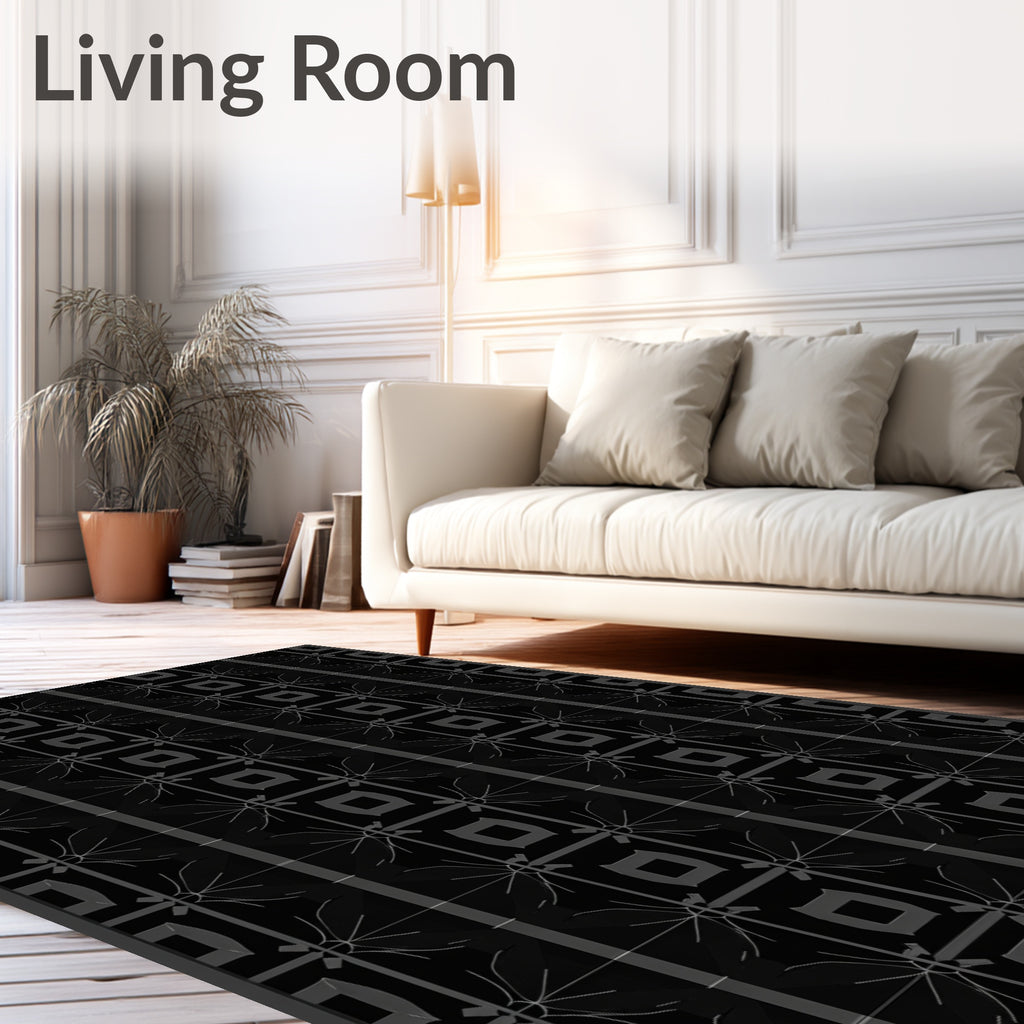 Dark Gray Geometric Starburst Medallion Rug