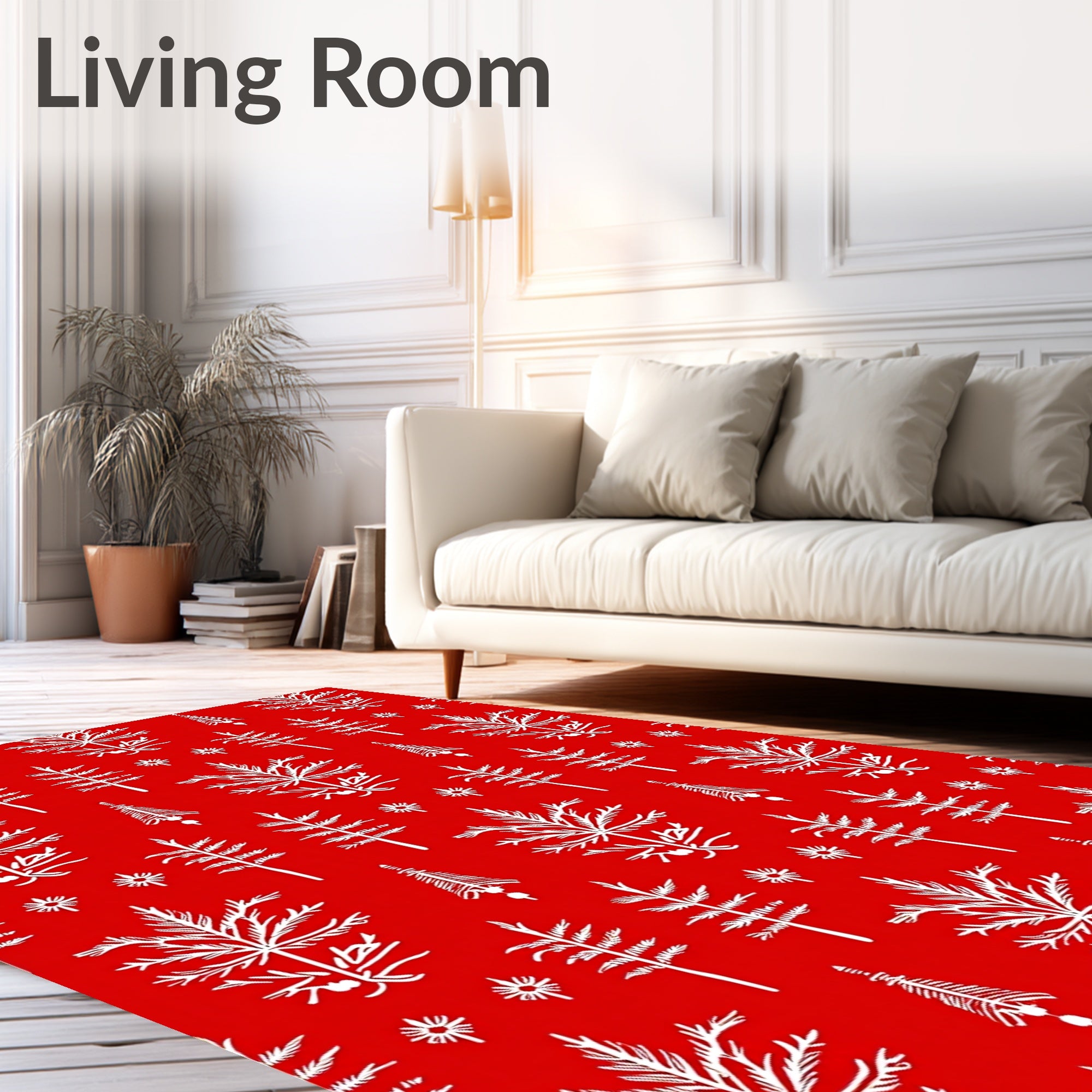 Classic Red White Fern Tree Repeats Rug