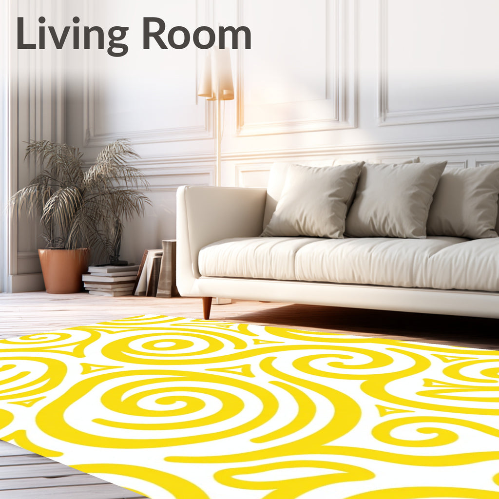 Bright Yellow Swirls Abstract Art Rug