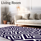 Modern Navy Geometric Maze Lines Rug