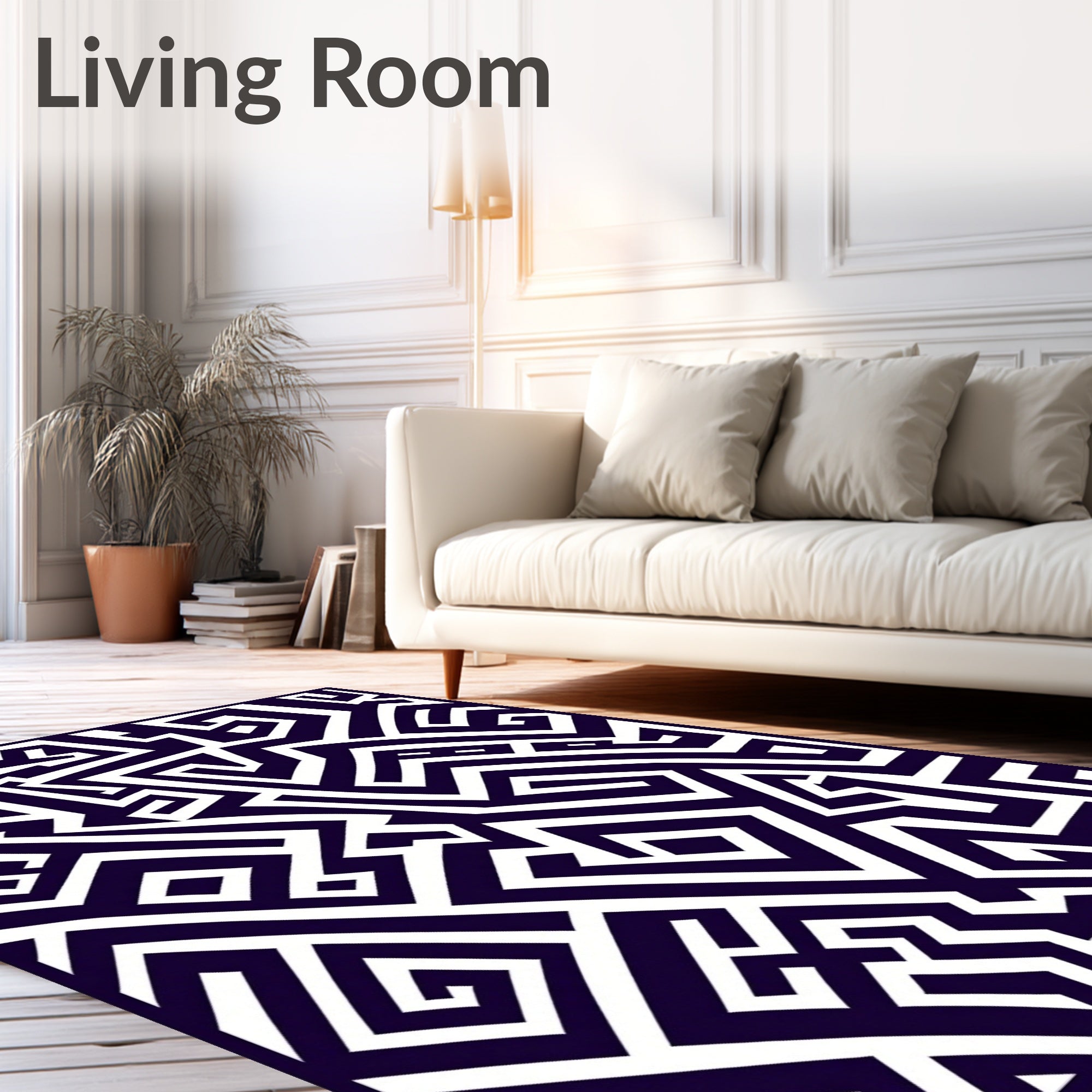Modern Navy Geometric Maze Lines Rug