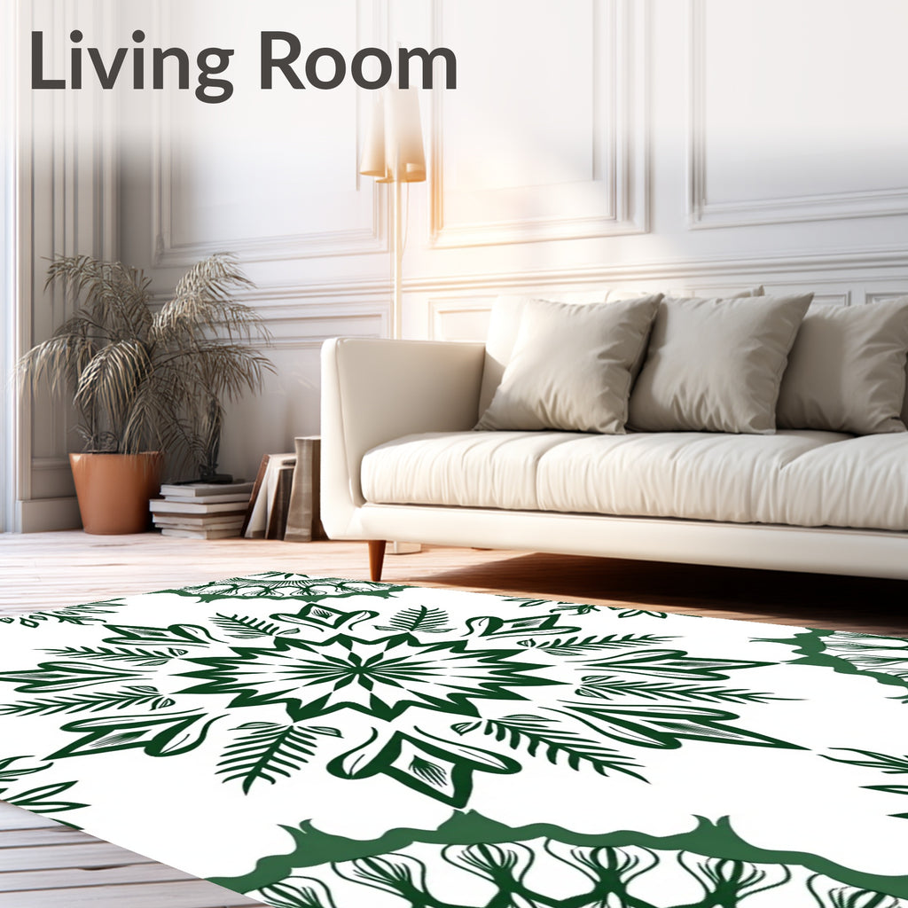 Deep Green Radial Starburst Mandala Rug