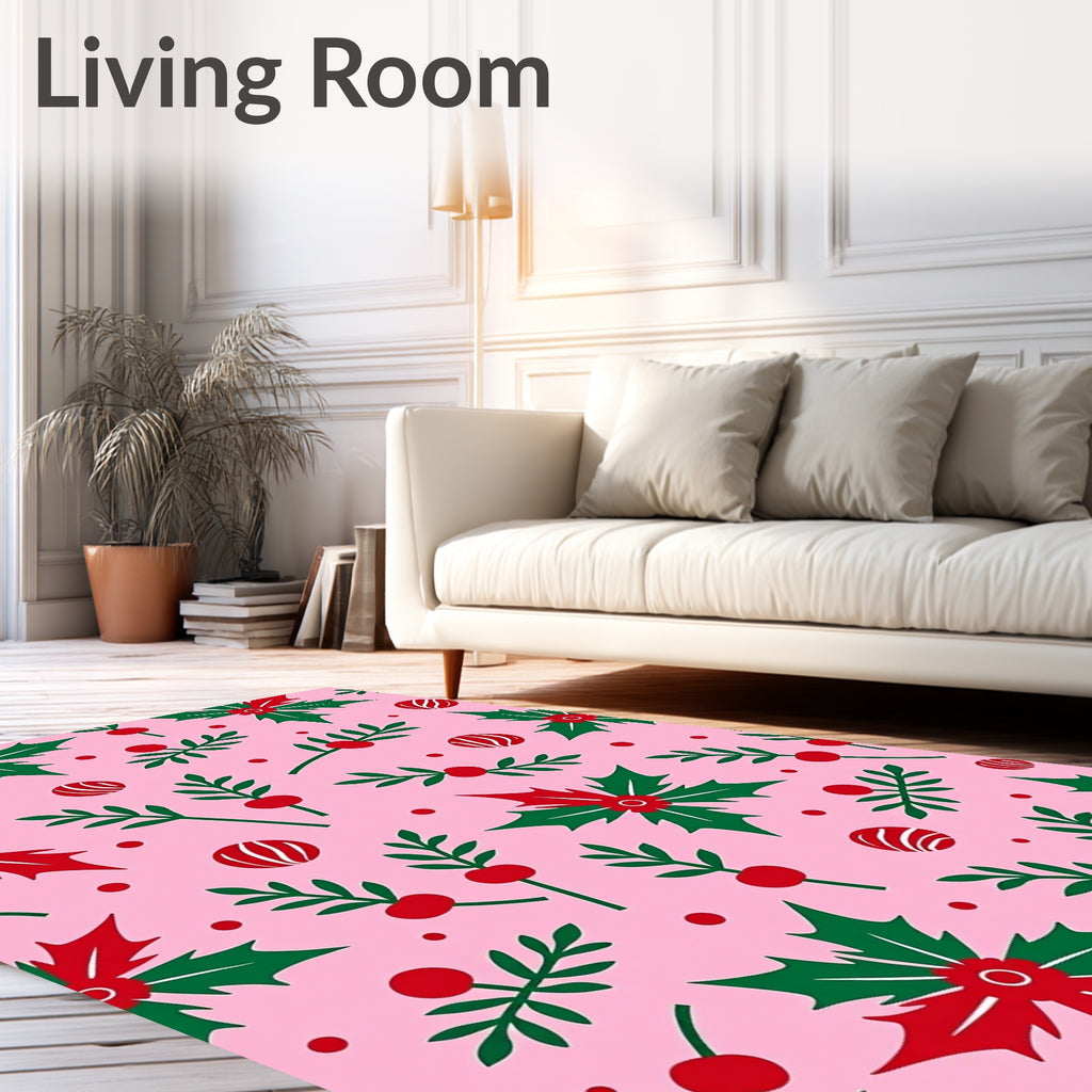 Pink Christmas Holly Berry Garland Rug