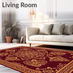 Deep Red Golden Ornate Medallion Rug