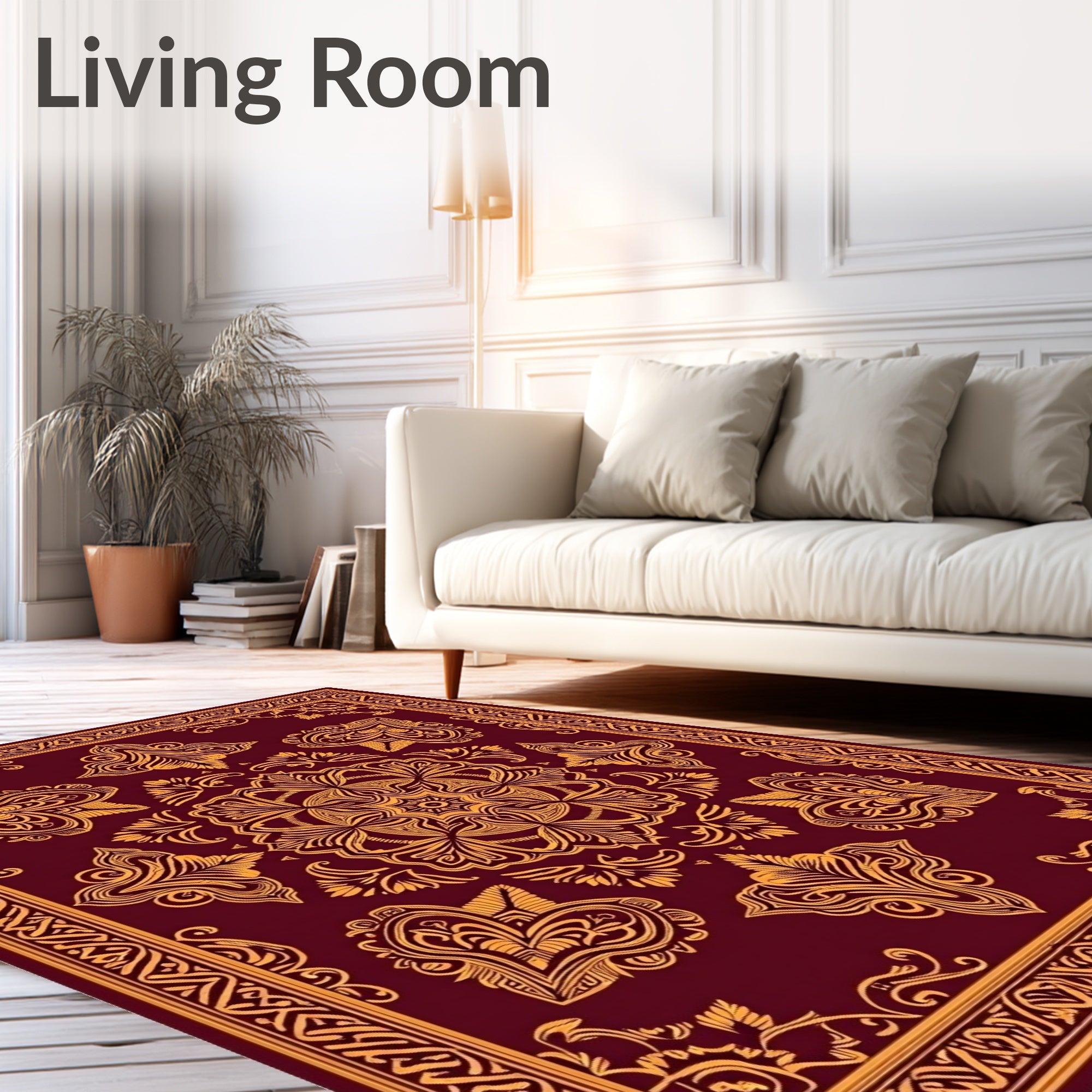 Deep Red Golden Ornate Medallion Rug
