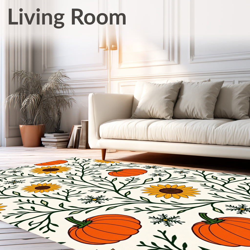 Autumn Harvest Sunflower Pumpkin Branches Rug