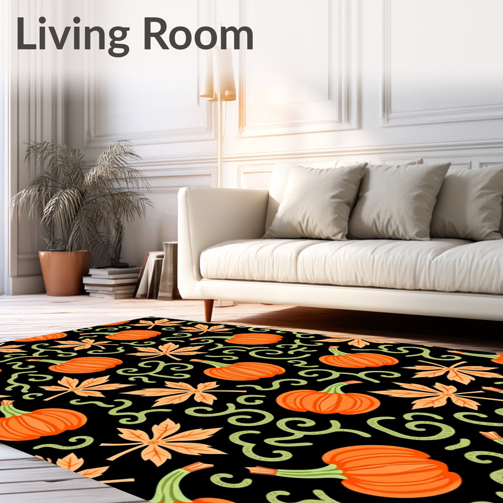 Orange Pumpkin Autumn Leaf Swirls Rug