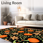 Orange Pumpkin Autumn Leaf Swirls Rug