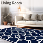 Navy Blue White Interlocking Geometric Links Rug