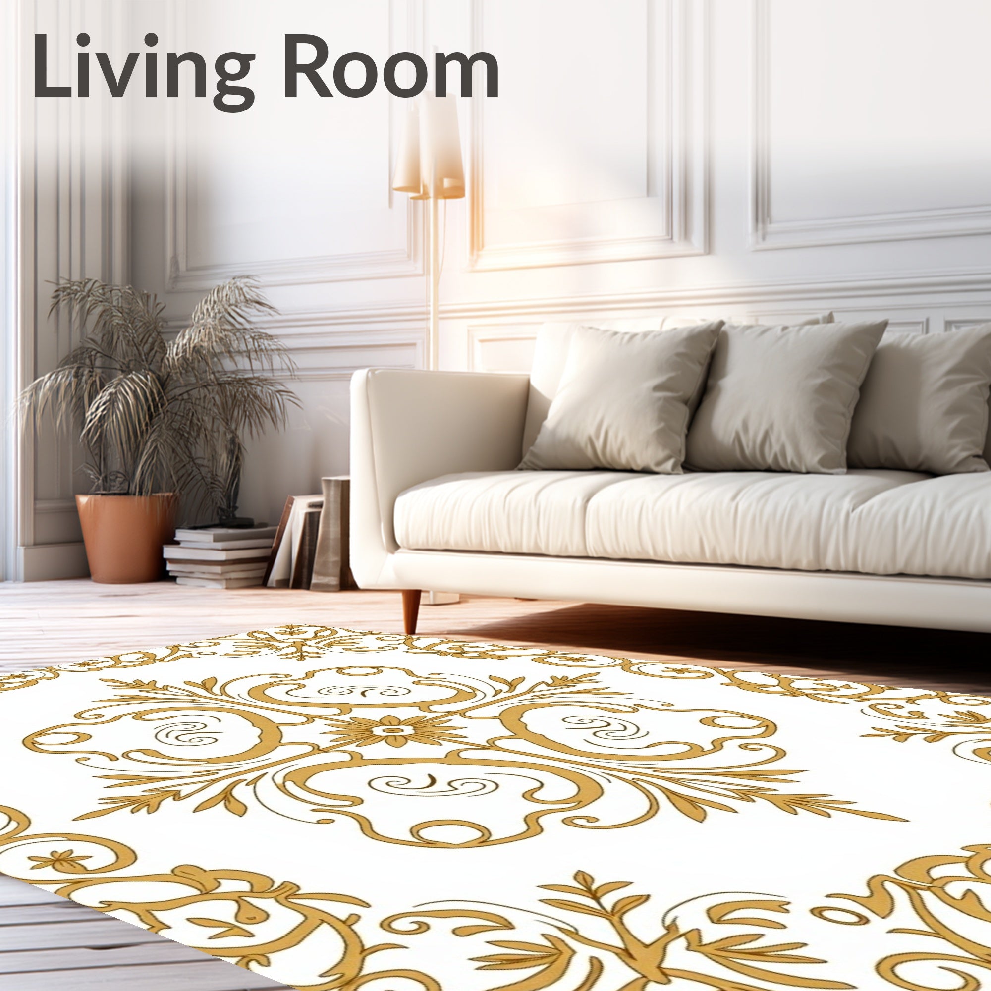 Golden Flourish Central Medallion Border Rug