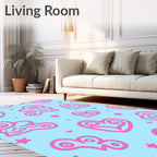 Pink Swirl Hearts on Sky Blue Rug
