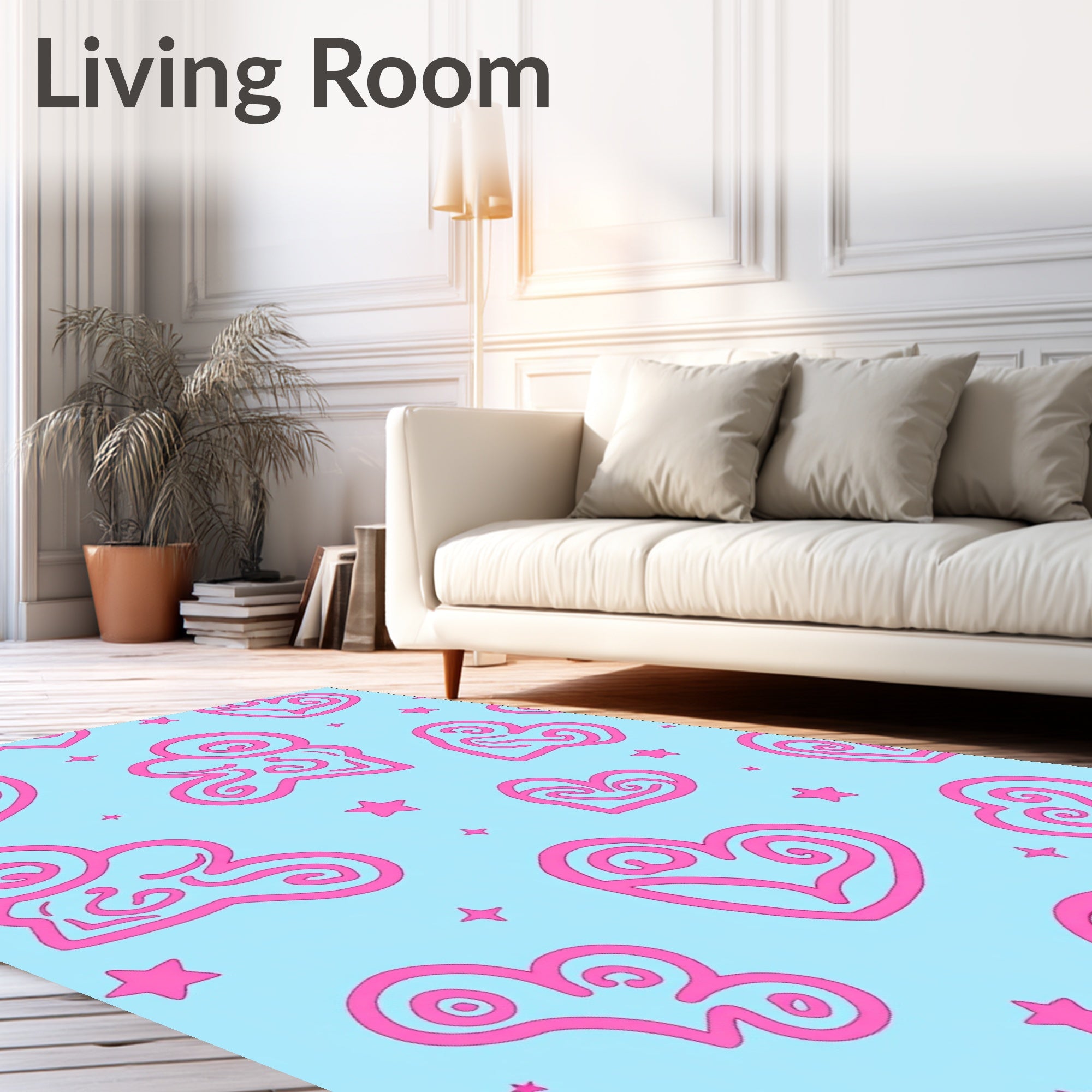 Pink Swirl Hearts on Sky Blue Rug