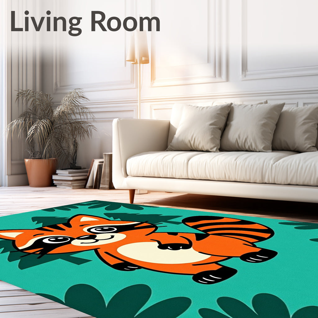 Cute Orange Raccoon Forest Friends Rug