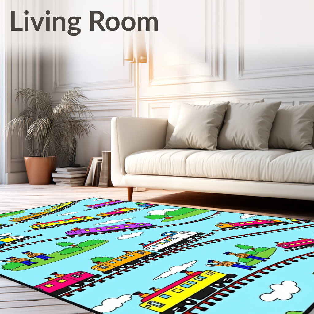 Playful Colorful Train Track Adventure Rug