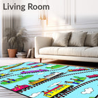 Playful Colorful Train Track Adventure Rug