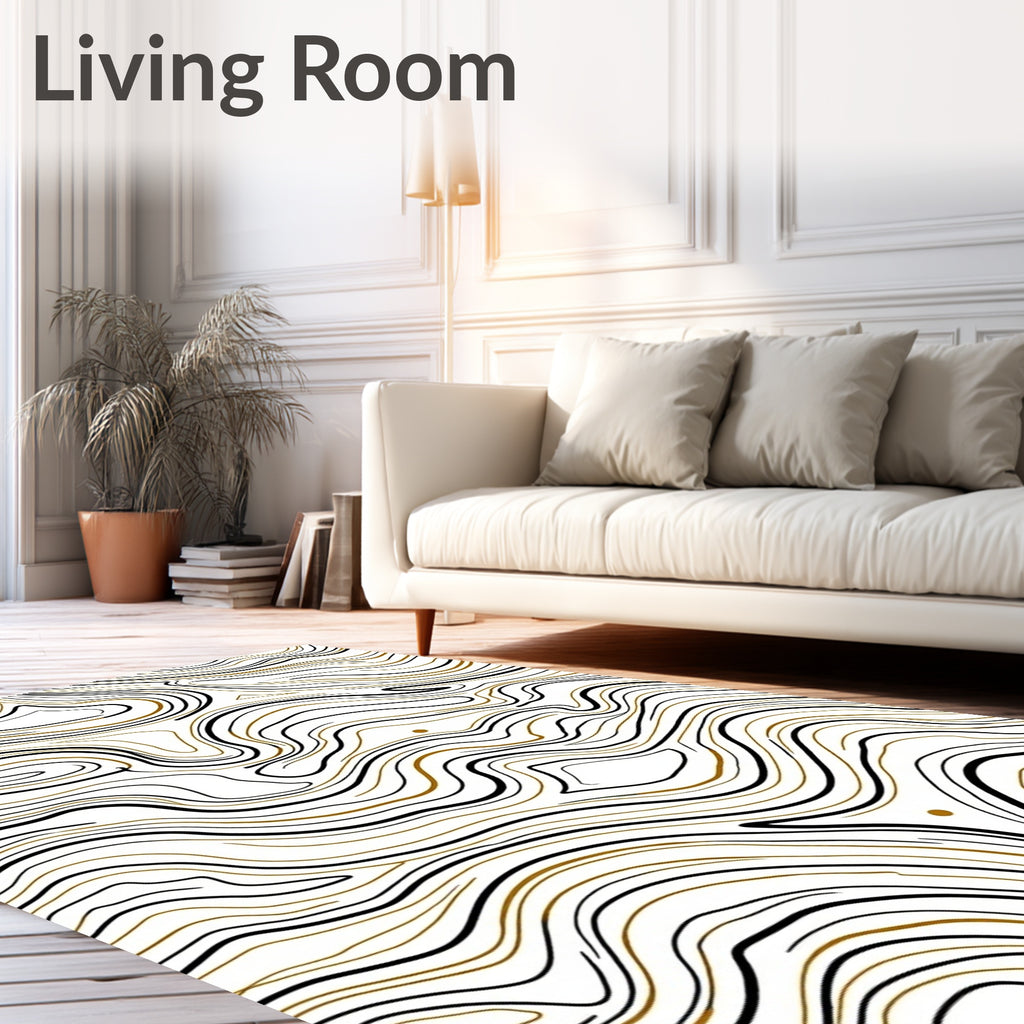 Abstract Black Gold Contour Flow Rug