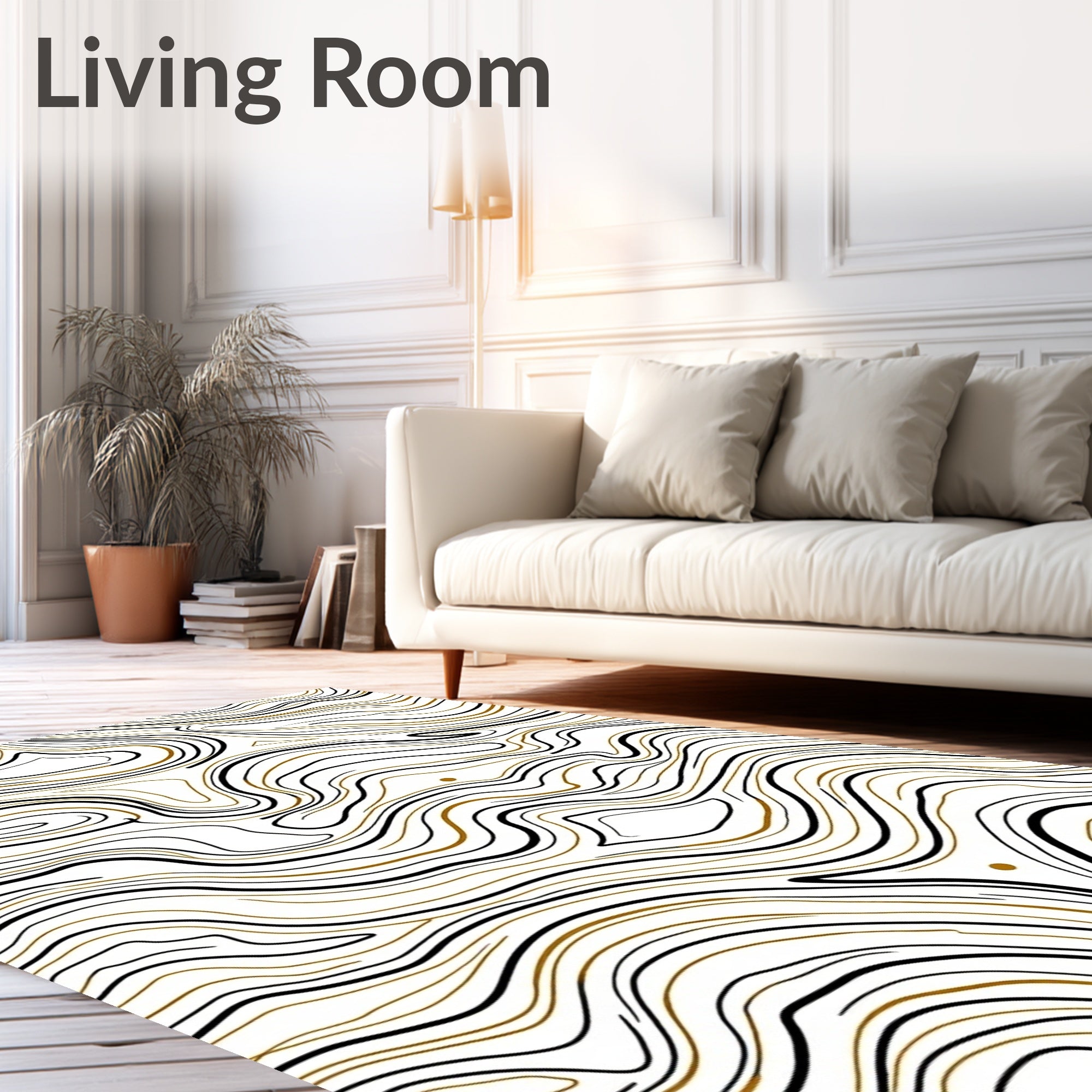 Abstract Black Gold Contour Flow Rug