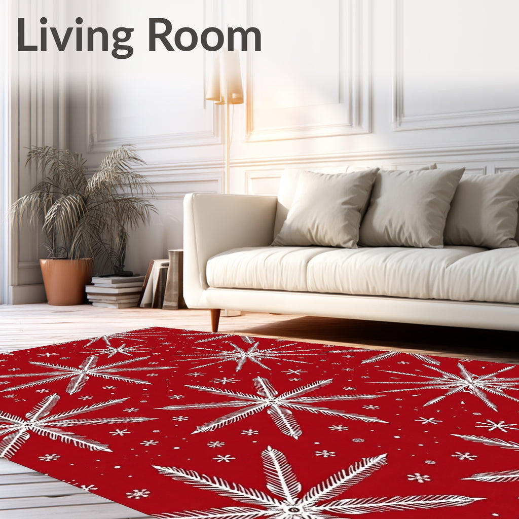 Vibrant Red White Snowflake Medley Rug