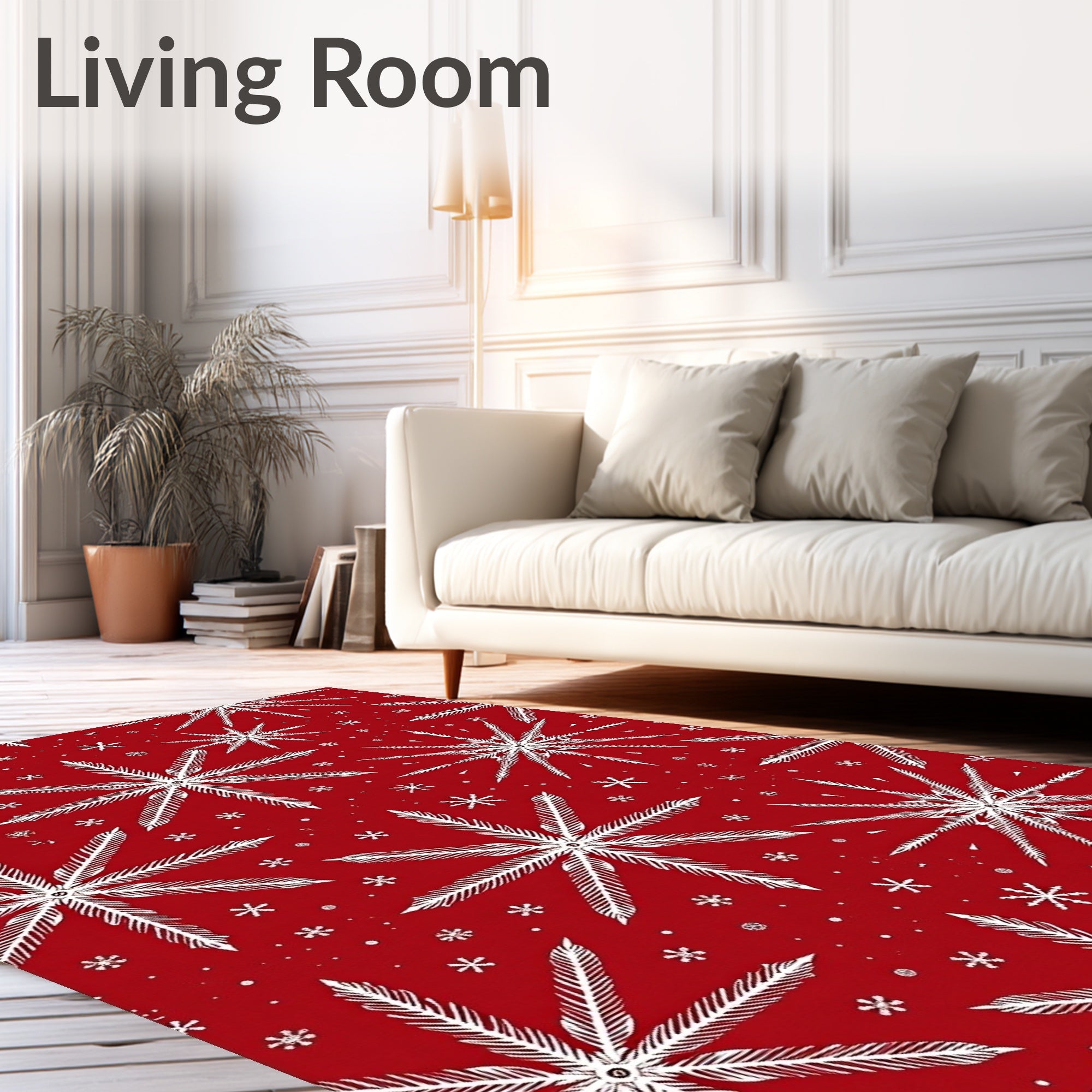 Vibrant Red White Snowflake Medley Rug