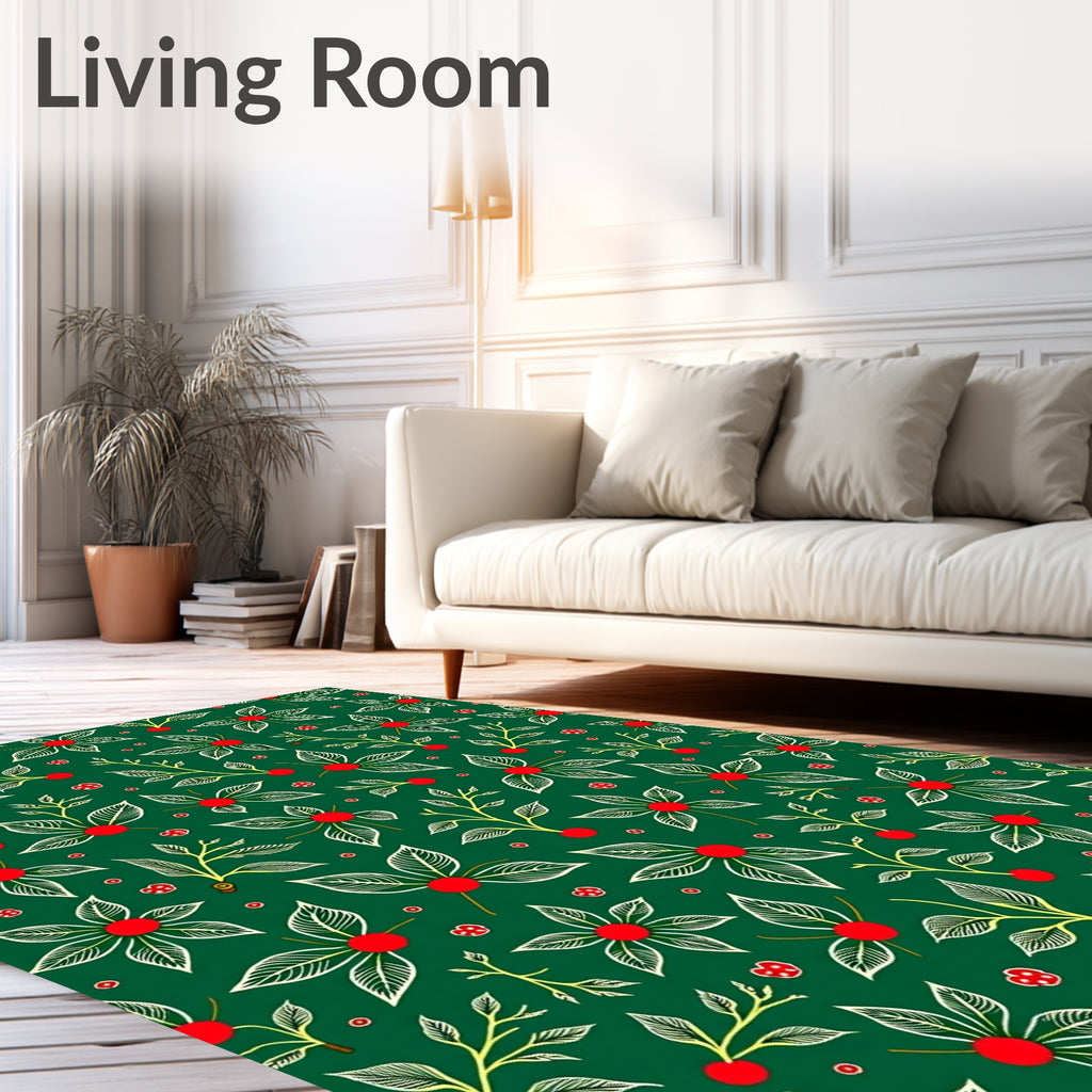 Christmas Green Floral Berry Accents Rug