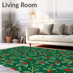 Christmas Green Floral Berry Accents Rug