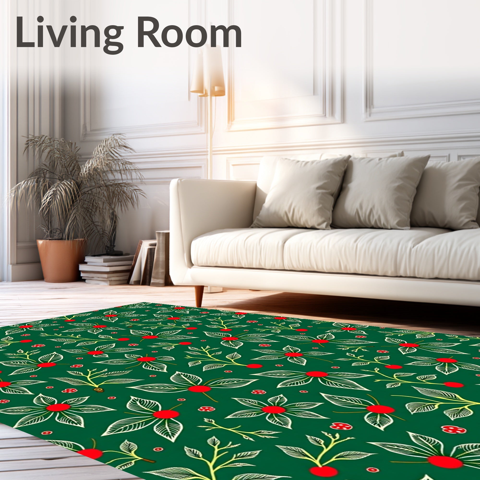 Christmas Green Floral Berry Accents Rug