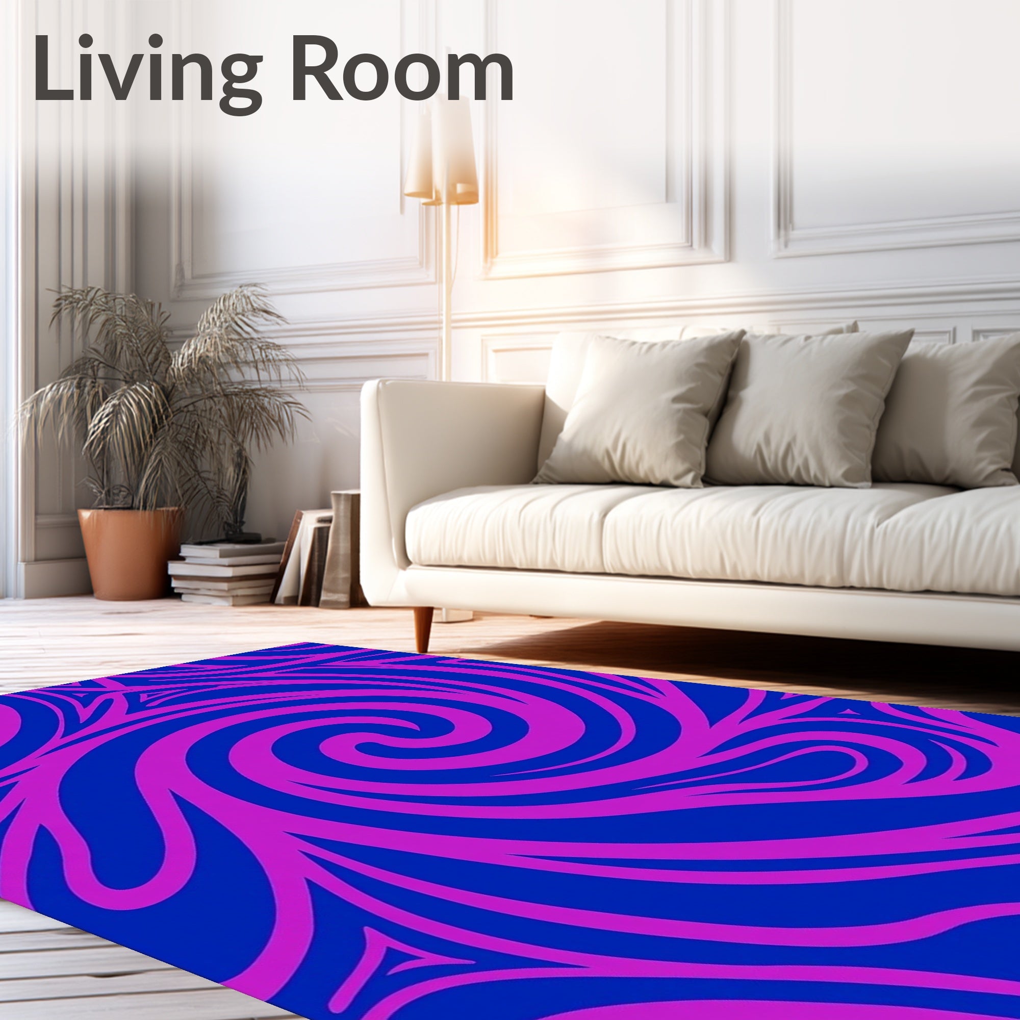 Vibrant Blue Pink Swirl Abstract Rug