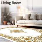 Golden Floral Scrollwork Medallion Frame Rug