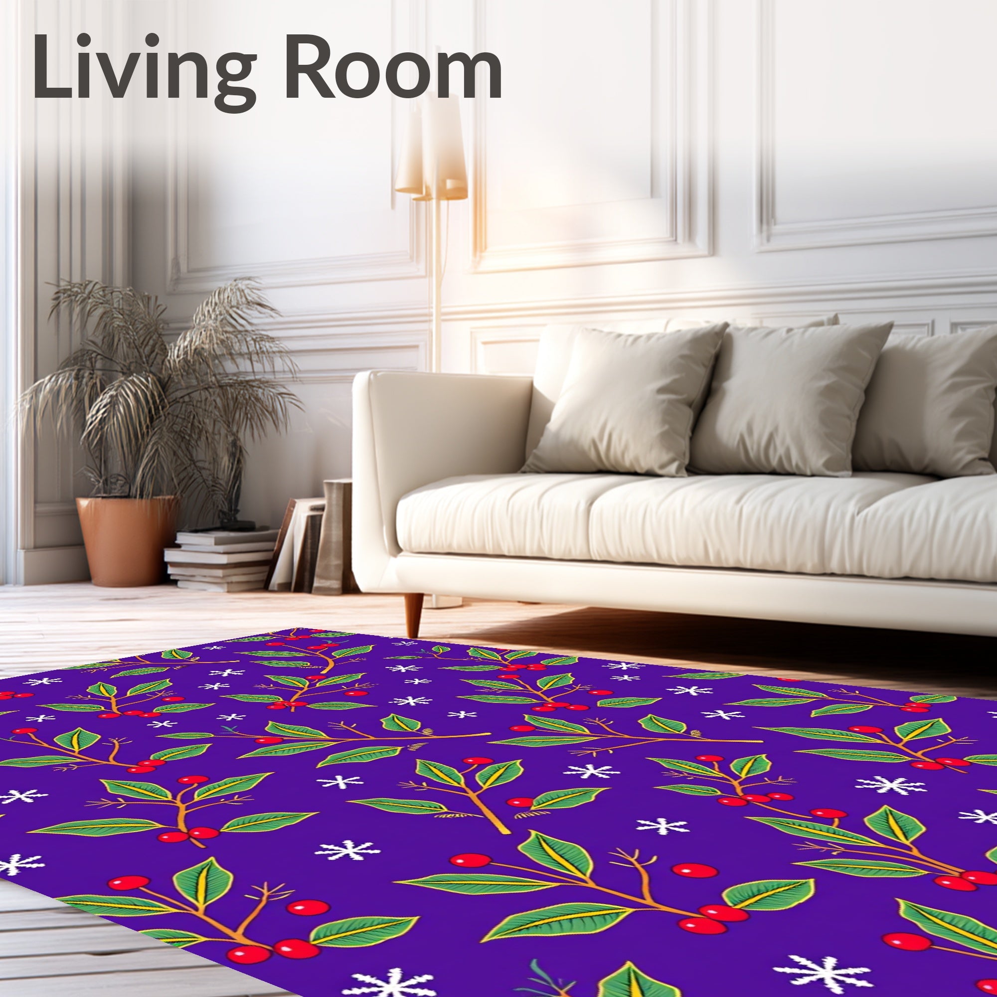 Purple Festive Holly Berry Snowflake Rug