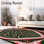 Emerald Red White Swirling Scrollwork Rug
