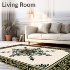 Elegant Black Gold Arabesque Flourish Rug