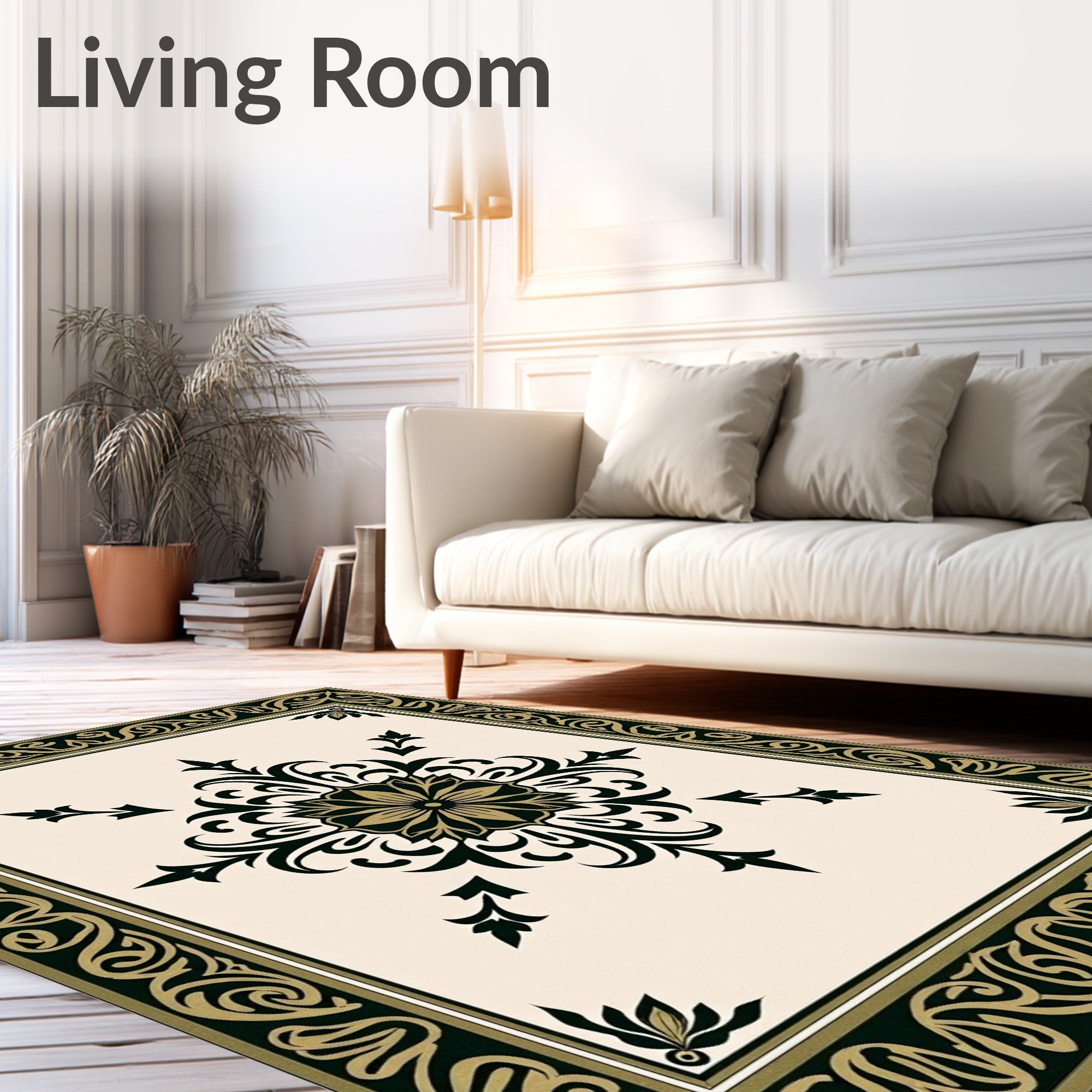 Elegant Black Gold Arabesque Flourish Rug