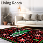 Vintage Green Truck Snowflakes Border Rug