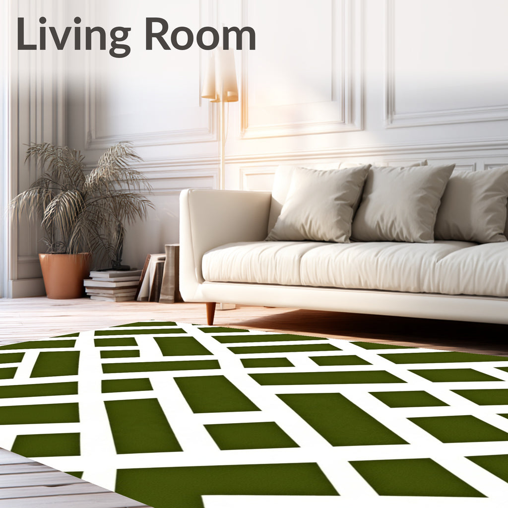 Olive Green Interlocking Lattice Rug