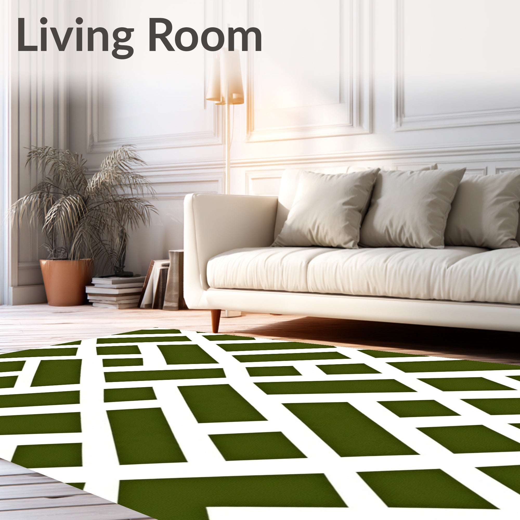 Olive Green Interlocking Lattice Rug