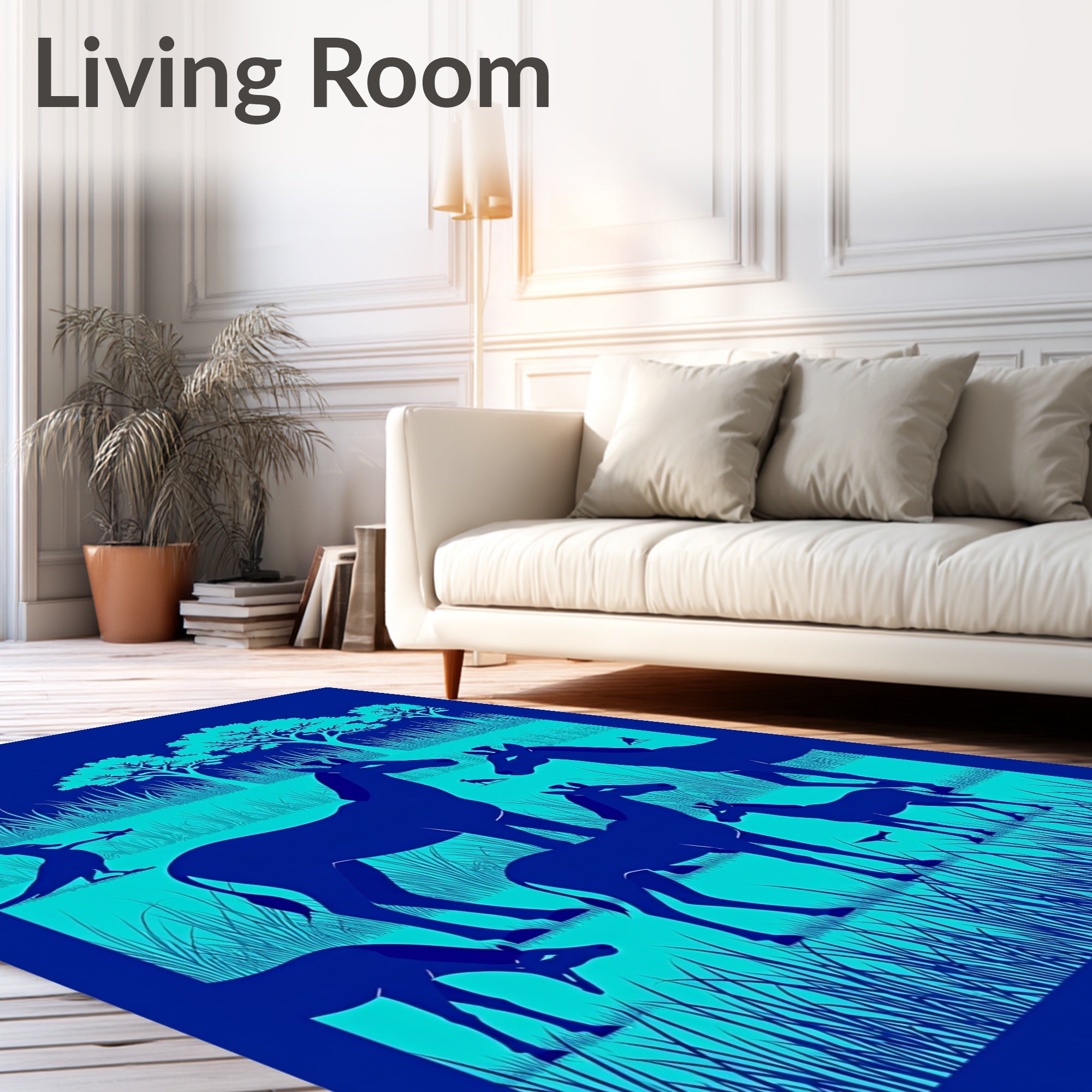 Blue Savanna Wildlife Silhouette Rug