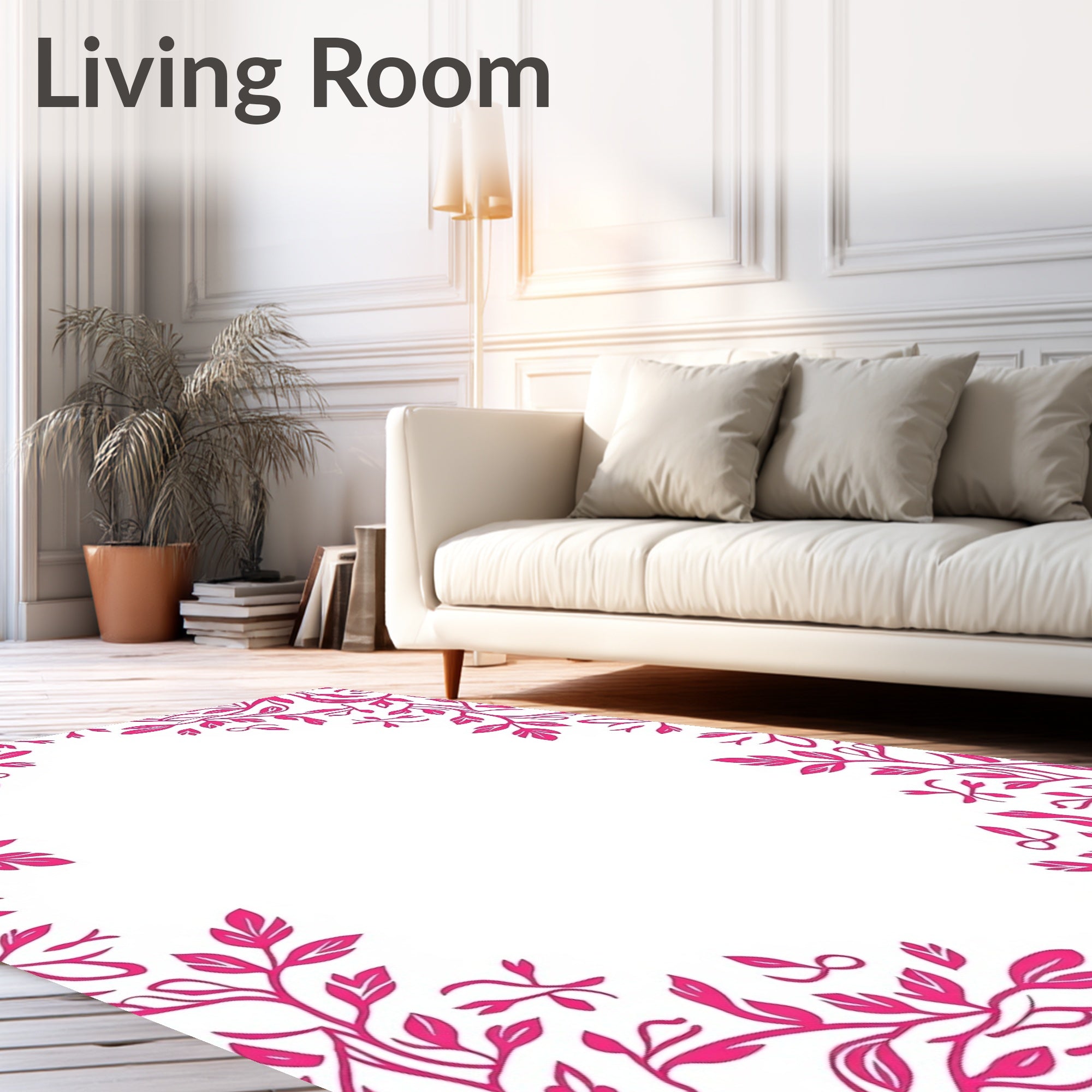 Vibrant Pink Floral Vine Border Rug