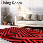 Bold Red Geometric Maze Rug