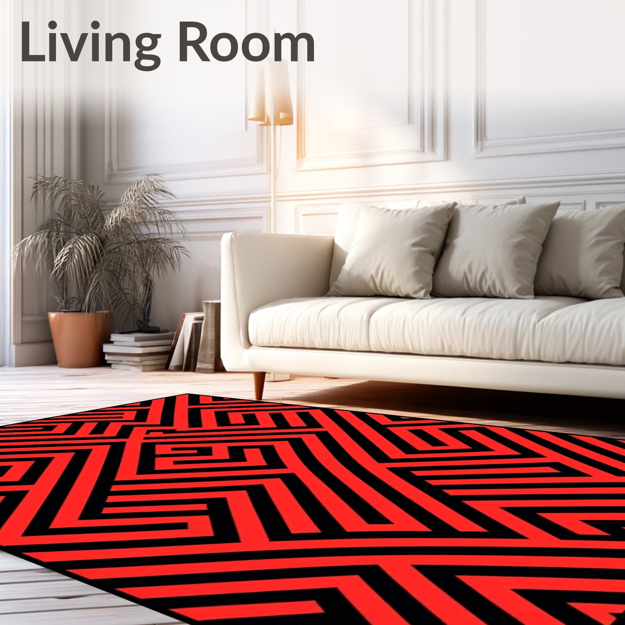 Bold Red Geometric Maze Rug