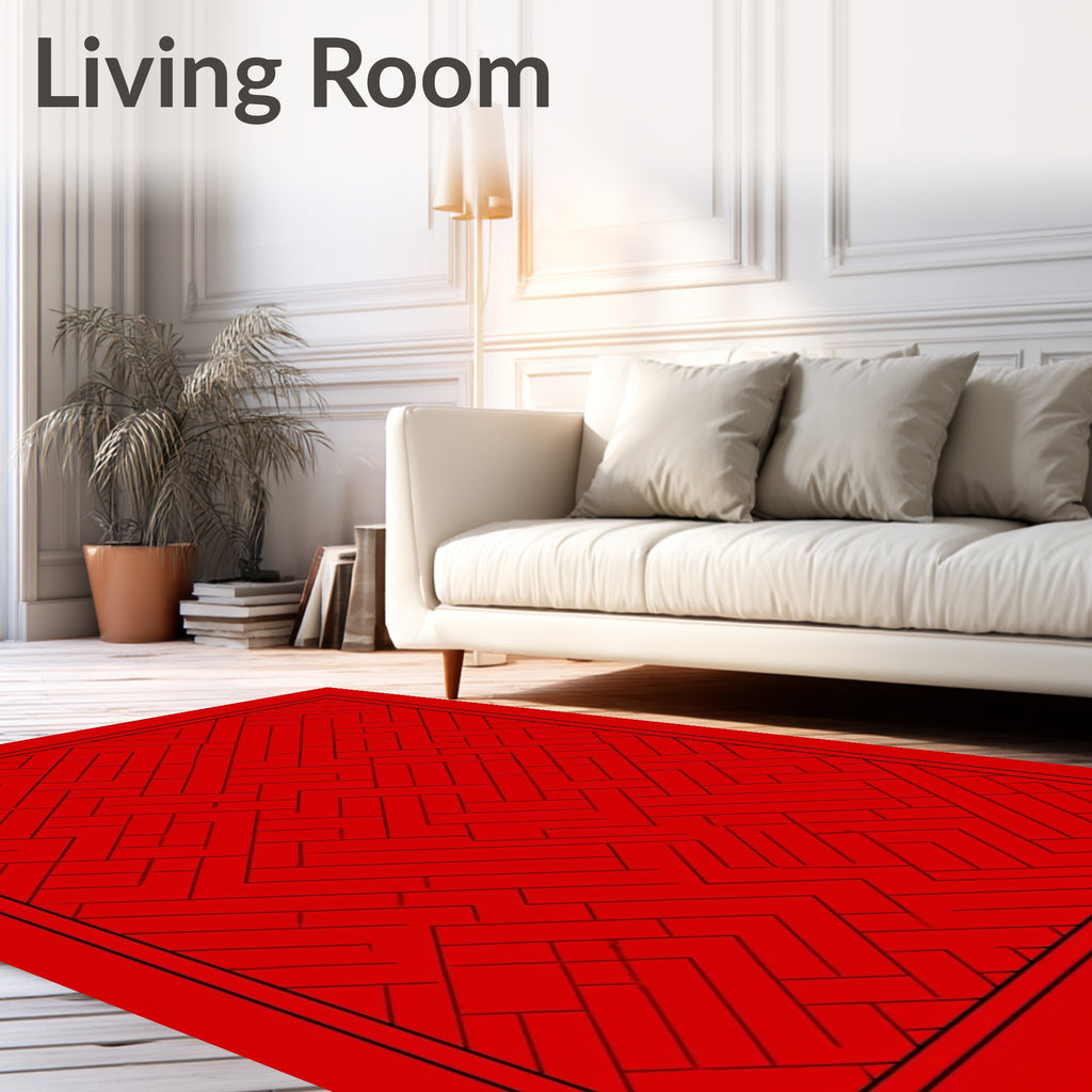 Crimson Red Geometric Interlocking Arrangement Rug