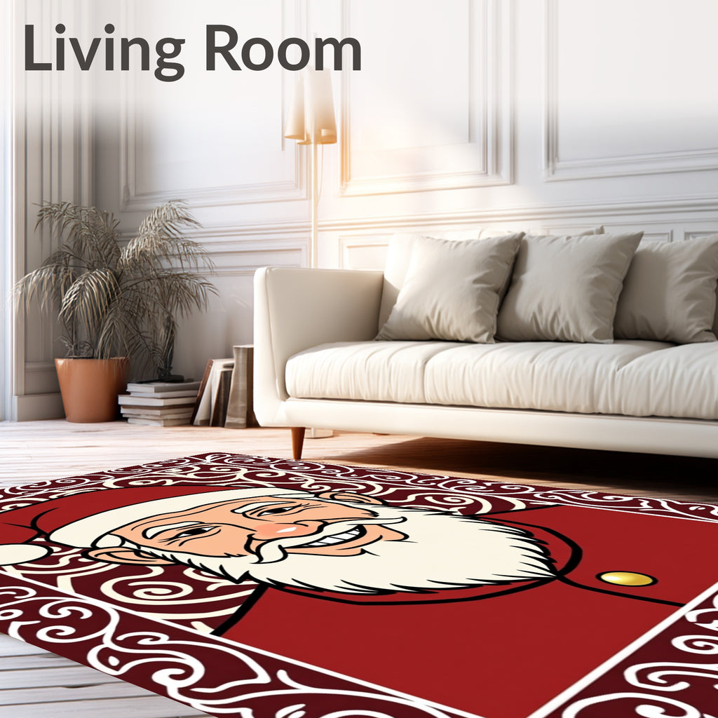 Whimsical Red Santa Claus Border Rug