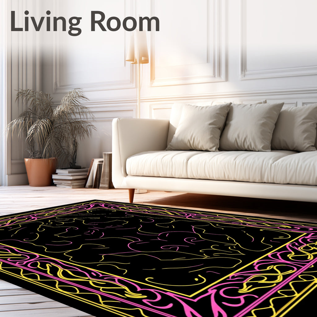 Pink yellow ornate symmetry Rug