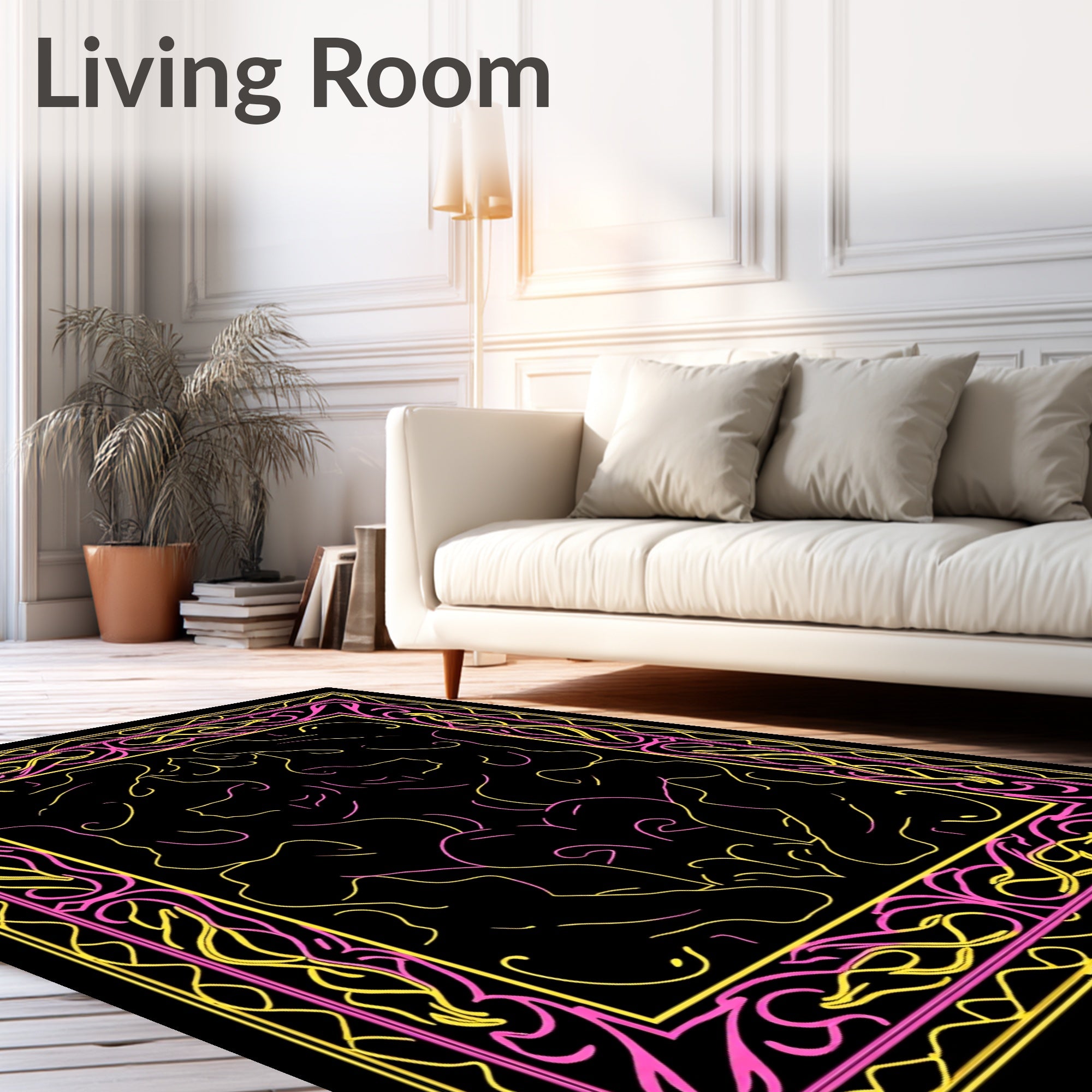 Pink yellow ornate symmetry Rug