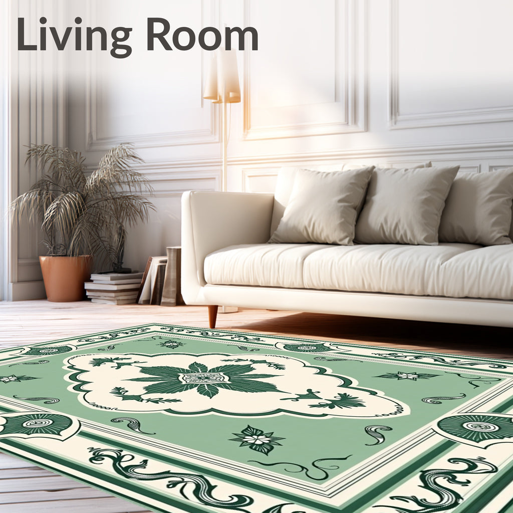 Sage Cream Floral Lattice Rug