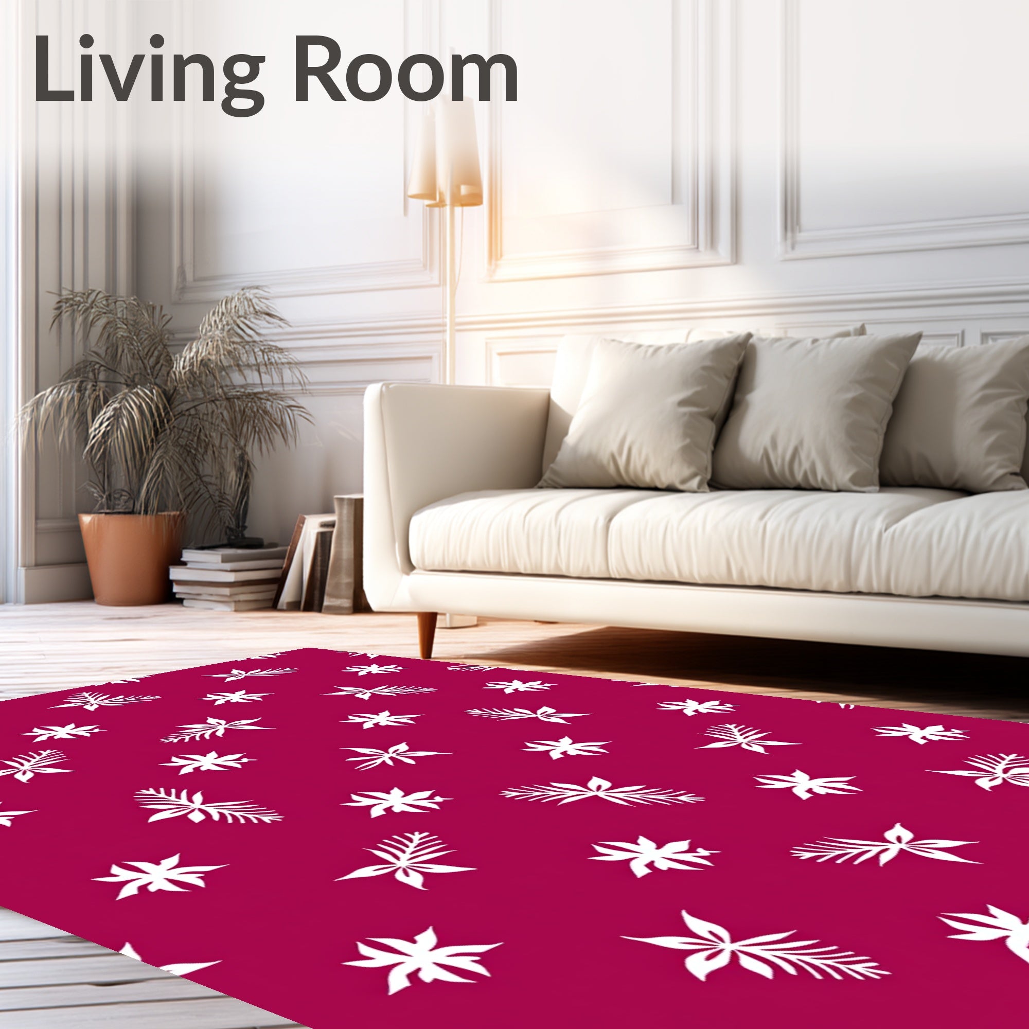 Crimson White Star Leaf Arrangement Rug