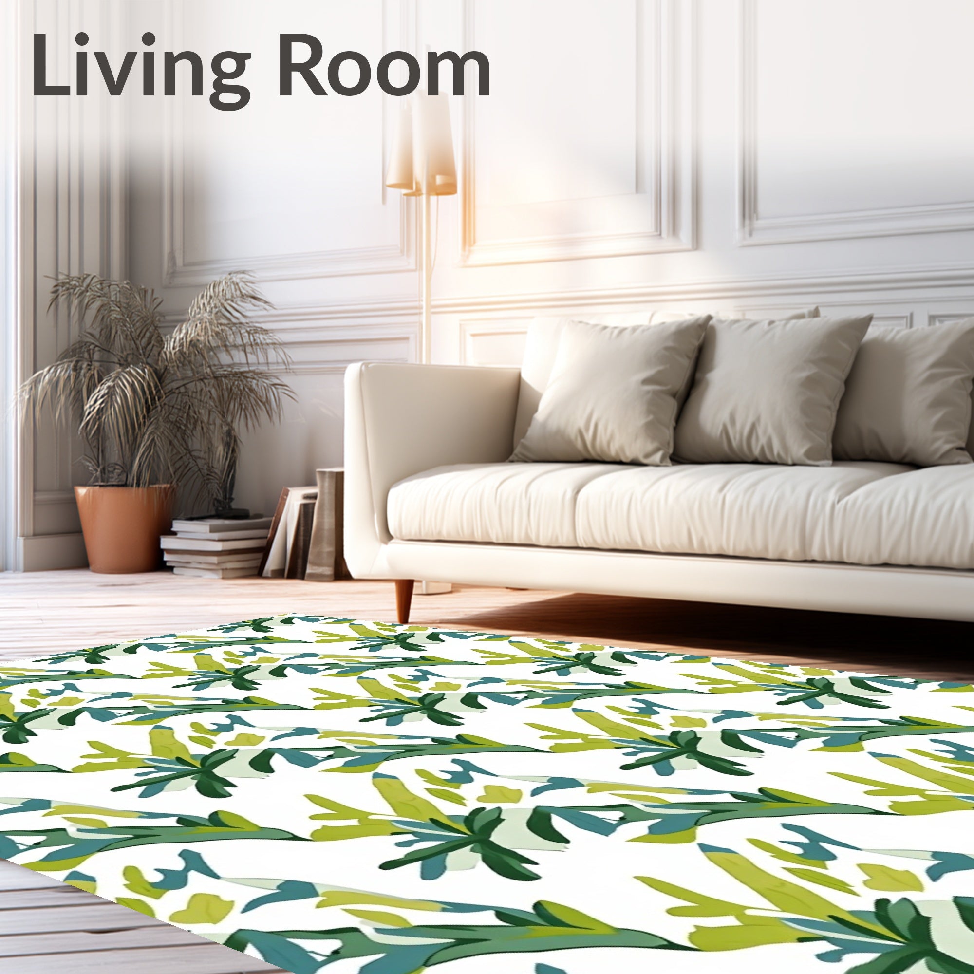 Abstract Green Blue Leaf Branches Rug