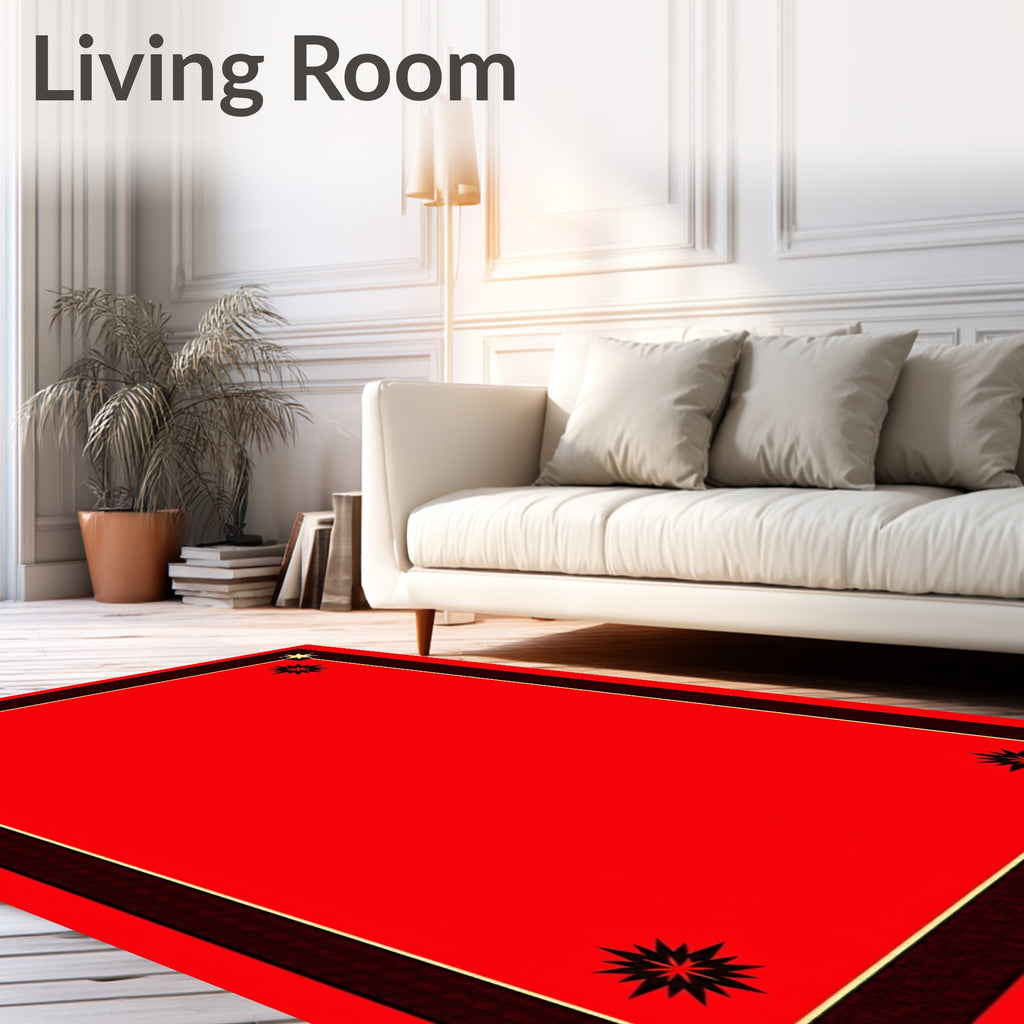 Bold Red Starburst Border Rug